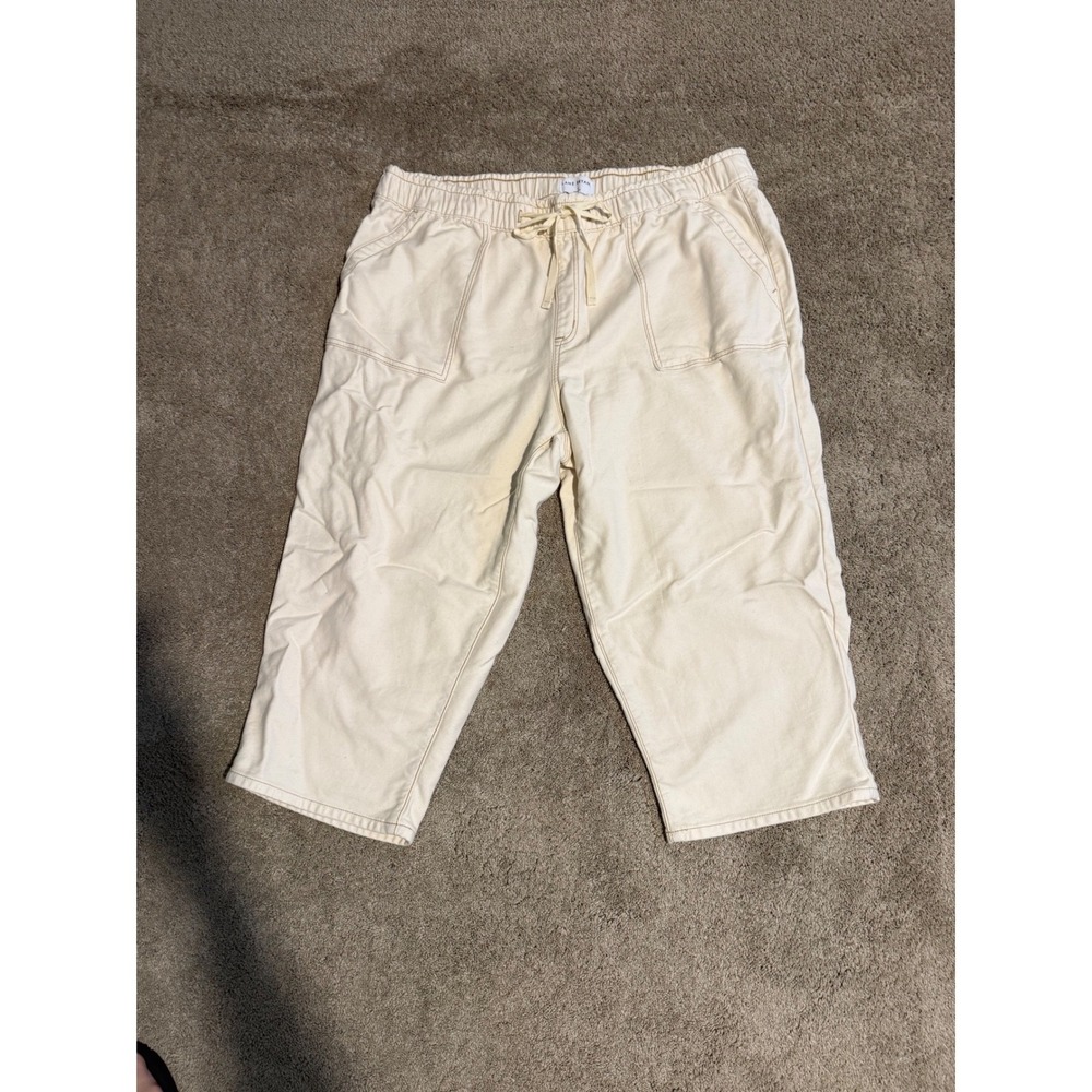 Lane Bryant Cream Cropped Wide Leg Pants Elastic Drawstring Waist Plus Size 24